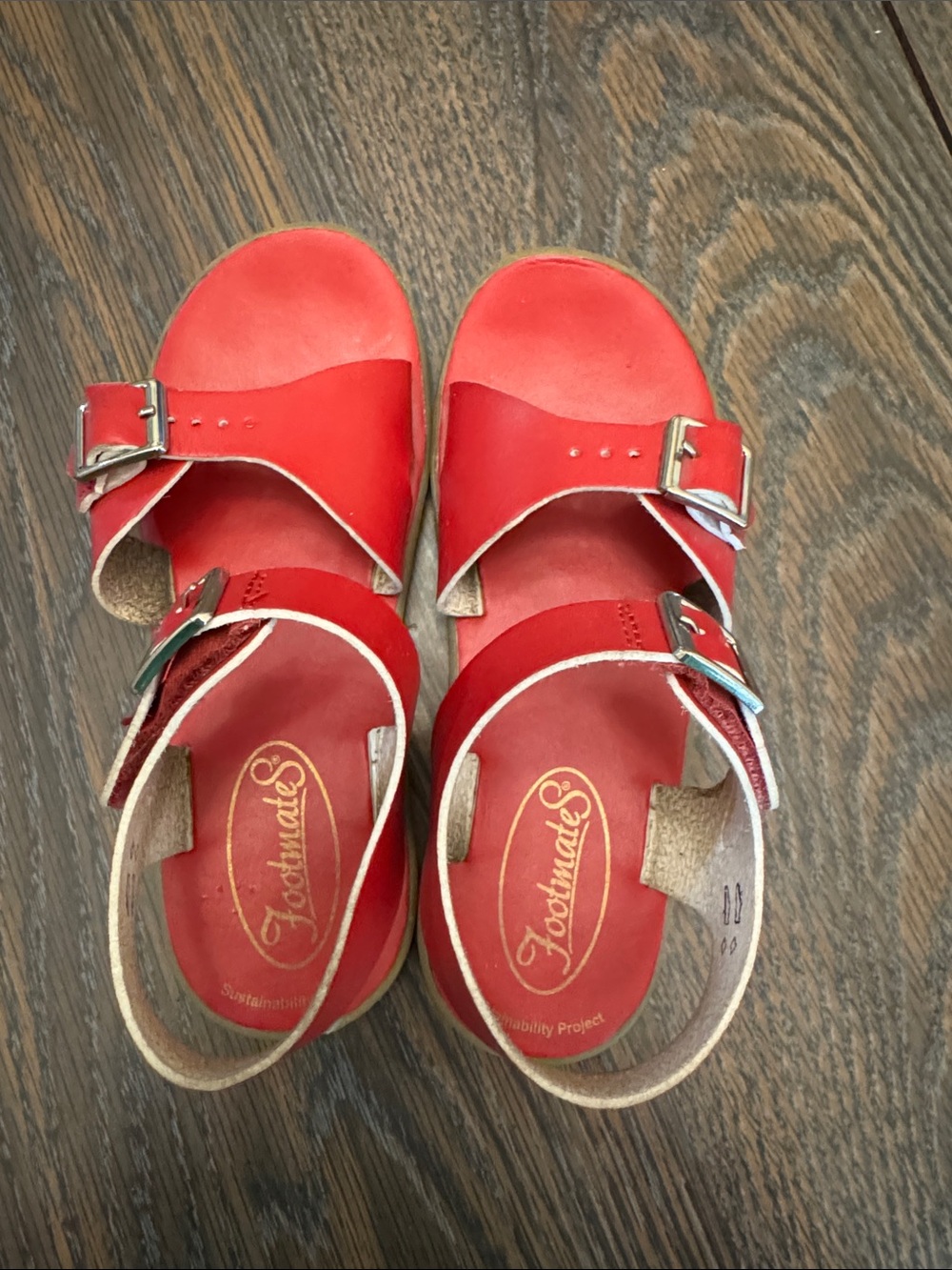 FootMates Red Kids' Double-Buckle Leather Sandals size 13 girls